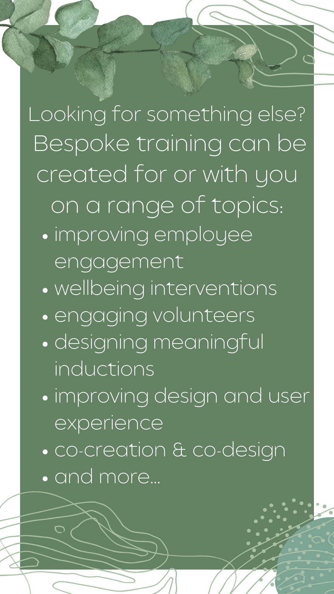 A description of the bespoke training on offer.